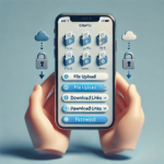 iPhoneを使ったギガファイル便のファイル転送手順図